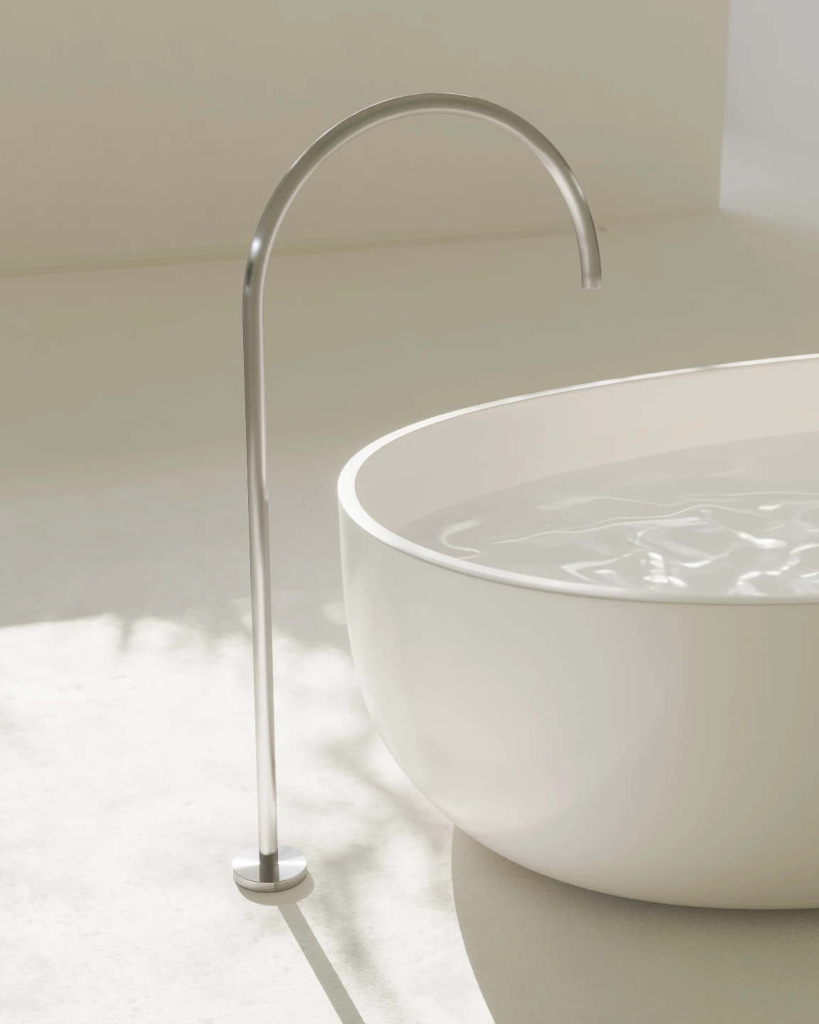 Minimalist white interior corridor framing bamboo atrium with skylight and freestanding planter — architectural interior rendering